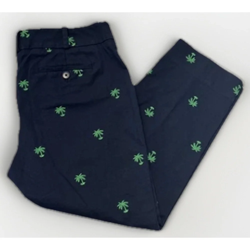 Women's Talbots Signature Crop Chino Pants Embroidered Palm Trees 🌴 Sz 8 Petite